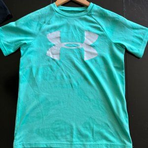 Under Armour Youth Medium Aqua Big Logo Short Sleeve HeatGear Shirt